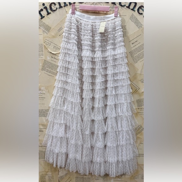 Free People Return Of The Ruffle Maxi Slip Skirt Pin Dot Combo - Picture 6 of 7